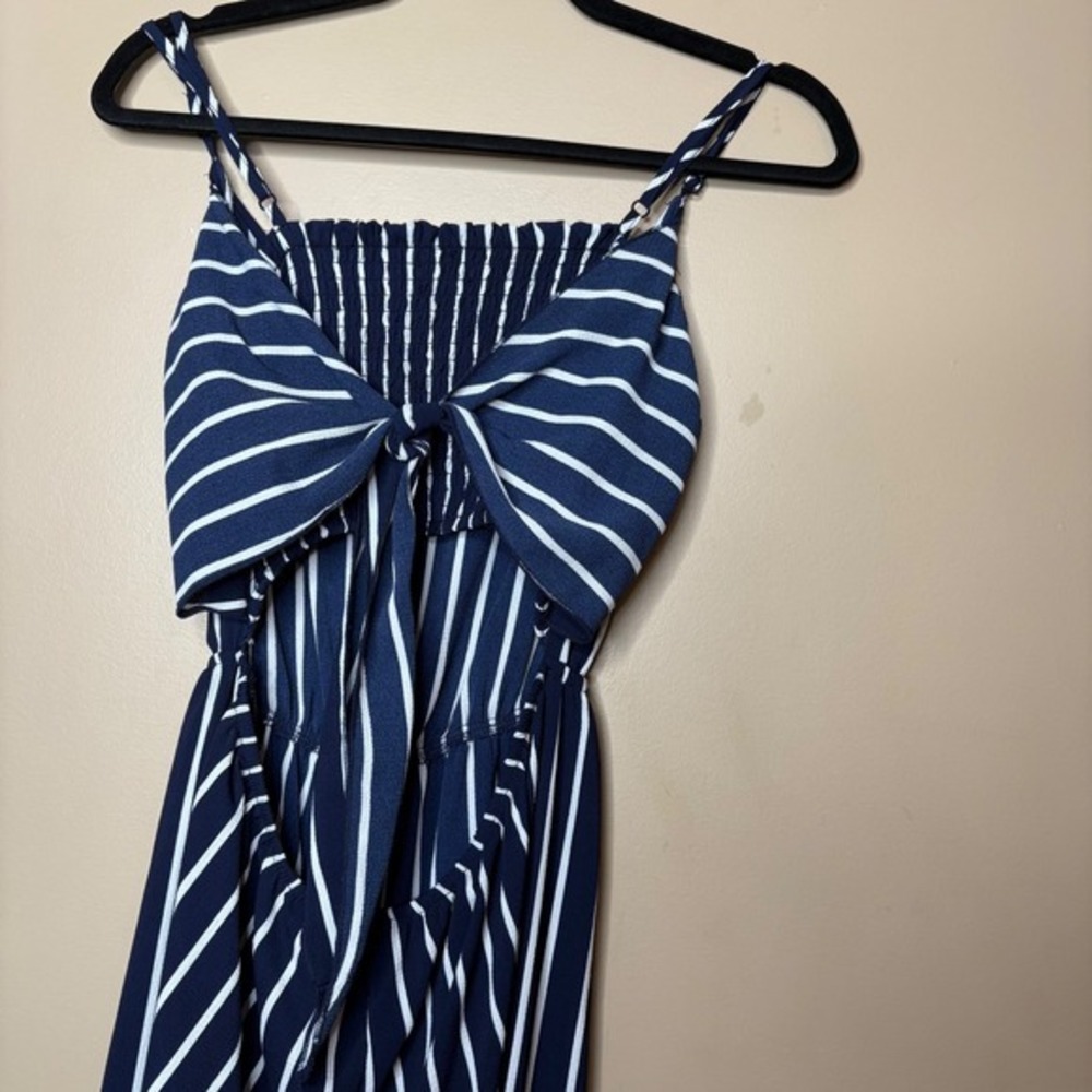 ToxiK3 Women's Blue‎ Striped Wide Leg Bow Open Back Jumpsuit Size Large